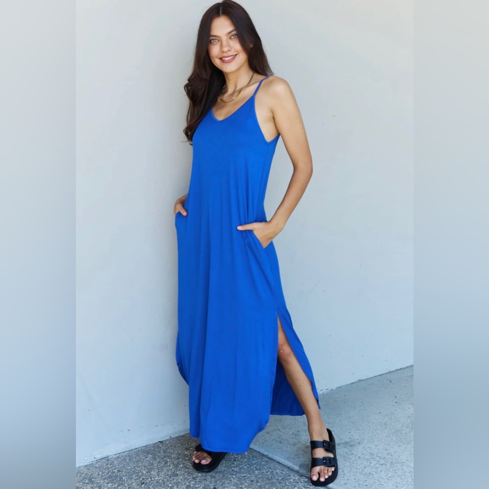 SALE! New Good Energy Cami Side Slit Maxi Dress Royal Blue Small